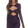 Clothing LUCY IN THE SKY | Metallic Cutout Bodycon Dress In Purple | Lucy In The Sky