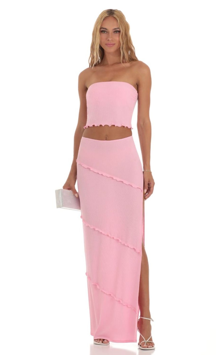 Clothing LUCY IN THE SKY | Yaritza Shimmer Two Piece Set In Pink | Lucy In The Sky