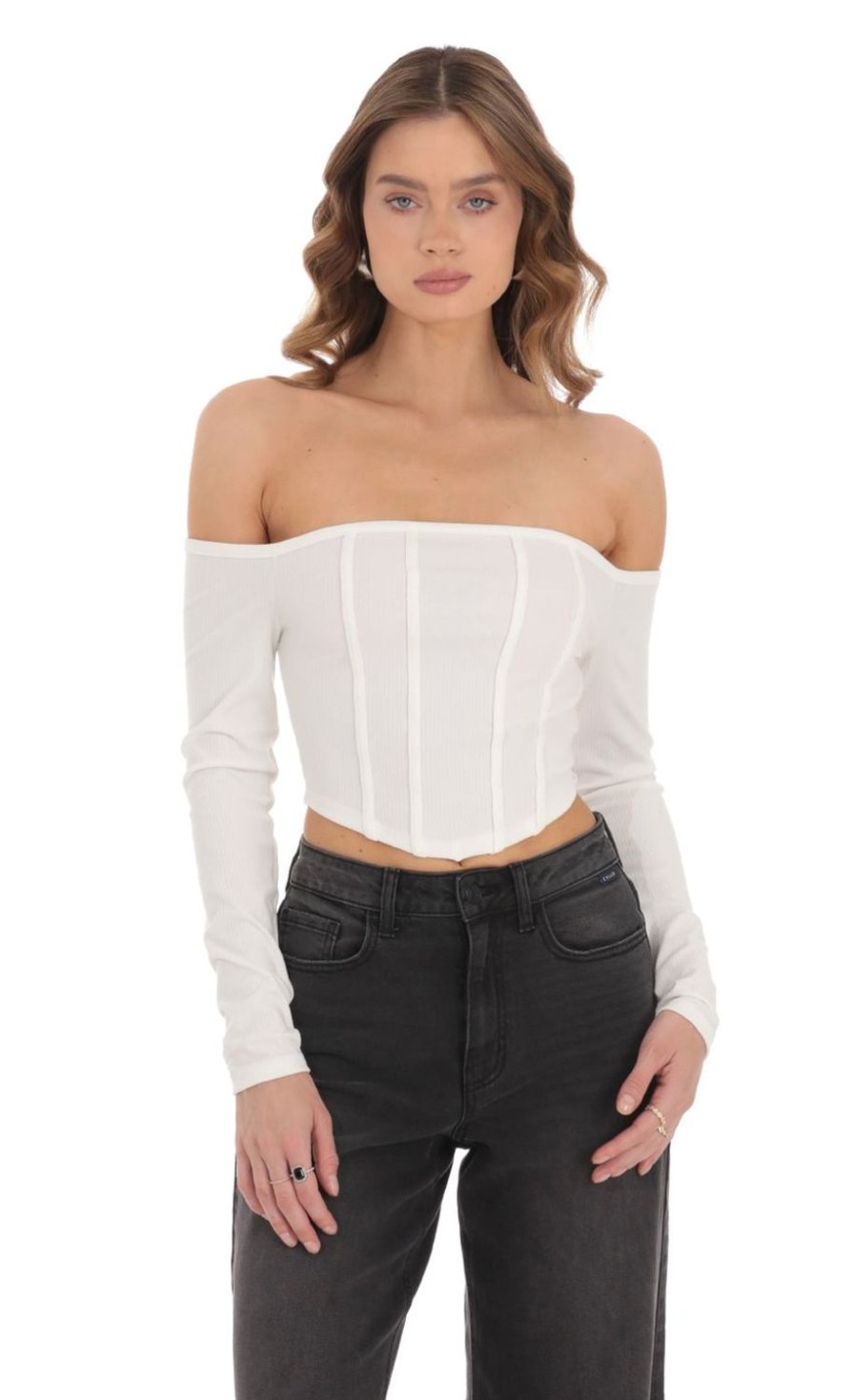 Clothing LUCY IN THE SKY | Off Shoulder Crop Top In White | Lucy In The Sky