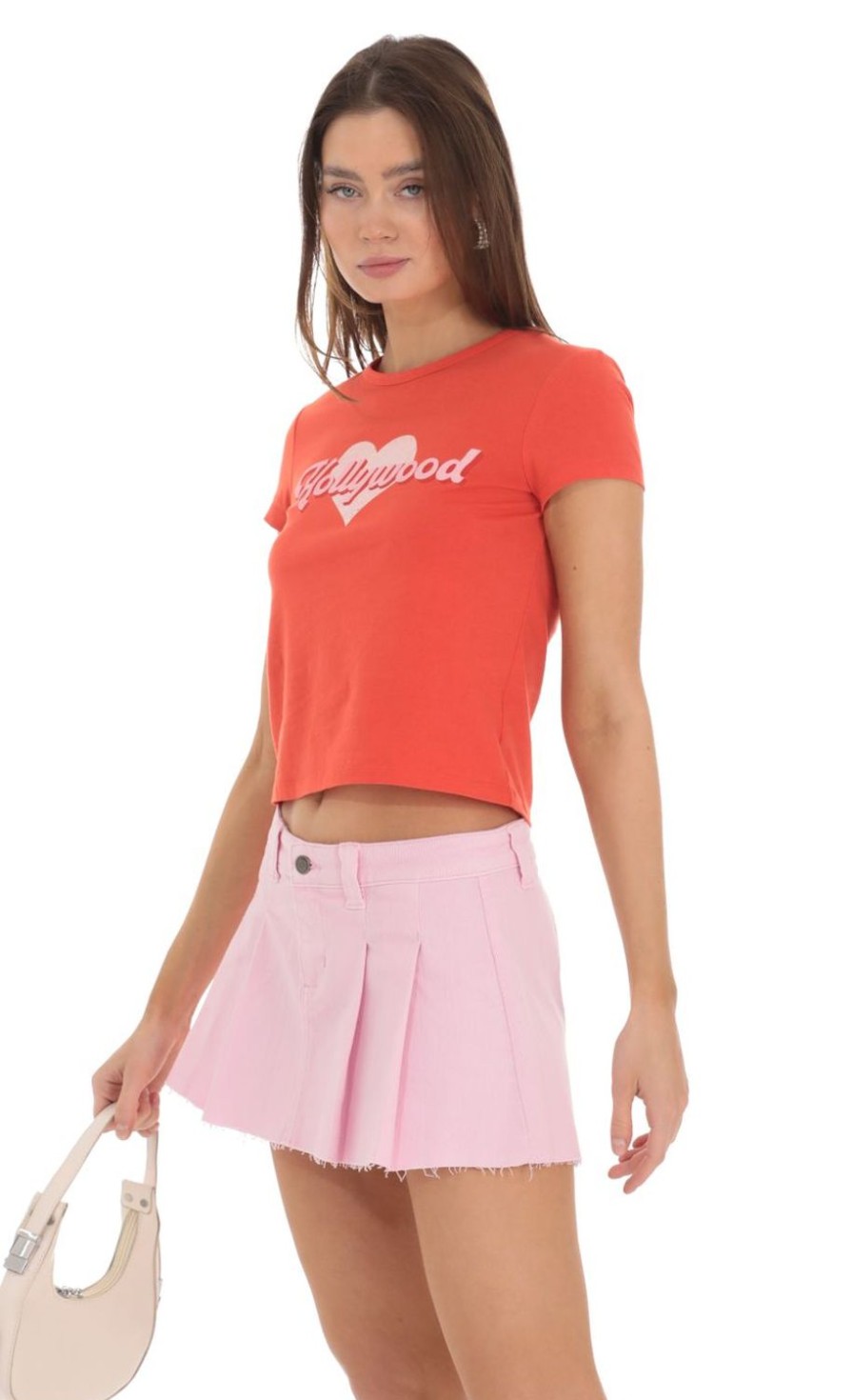 Clothing LUCY IN THE SKY | Pleated Denim Mini Skirt In Pink | Lucy In The Sky