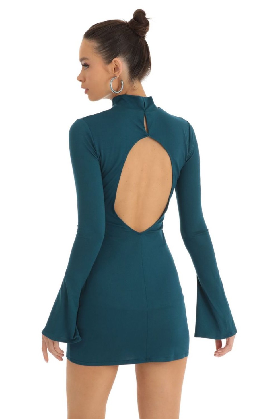 Clothing LUCY IN THE SKY | Trixie Long Sleeve Mock Neck Dress In Turquoise | Lucy In The Sky