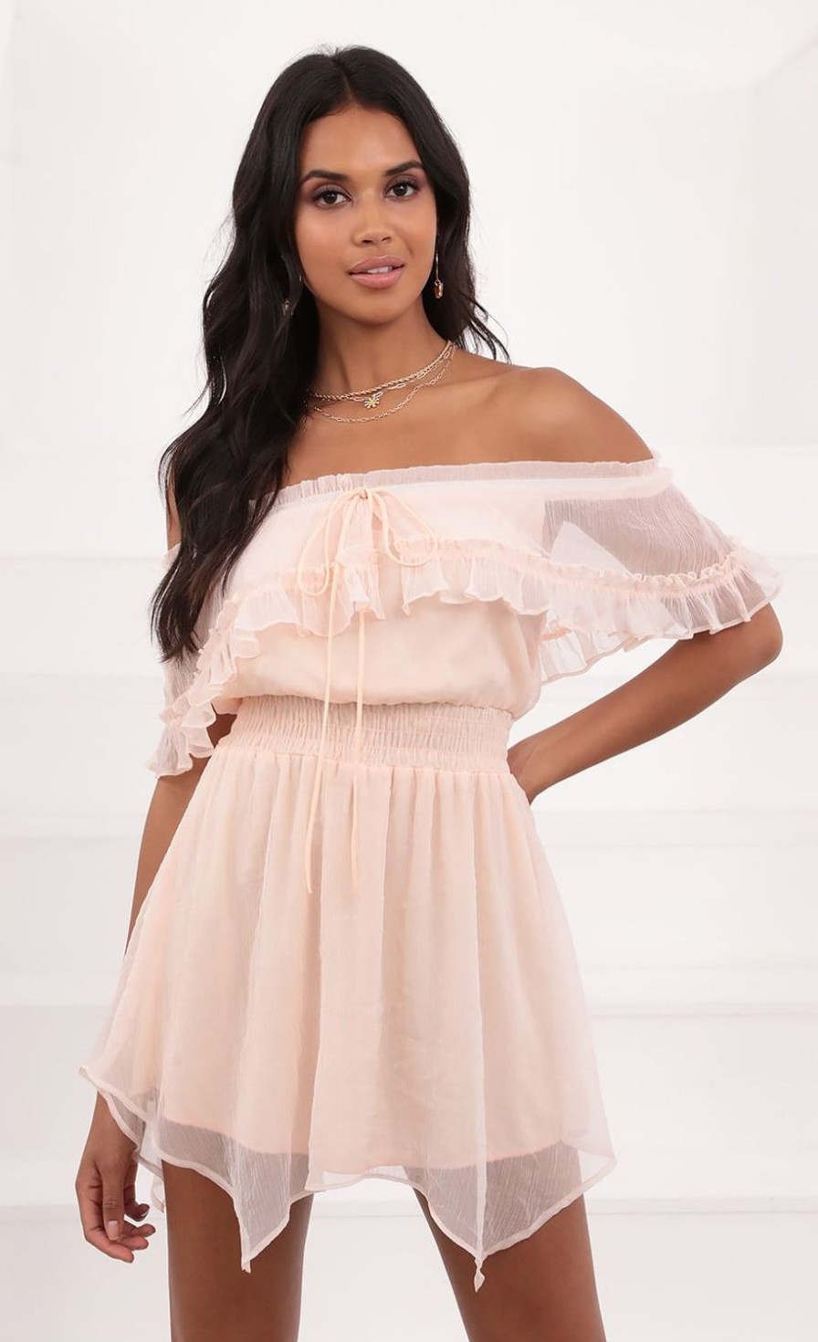 Clothing LUCY IN THE SKY | Elliana Strapless Chiffon Dress In Pink | Lucy In The Sky