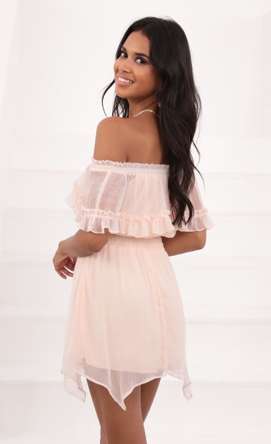 Clothing LUCY IN THE SKY | Elliana Strapless Chiffon Dress In Pink | Lucy In The Sky