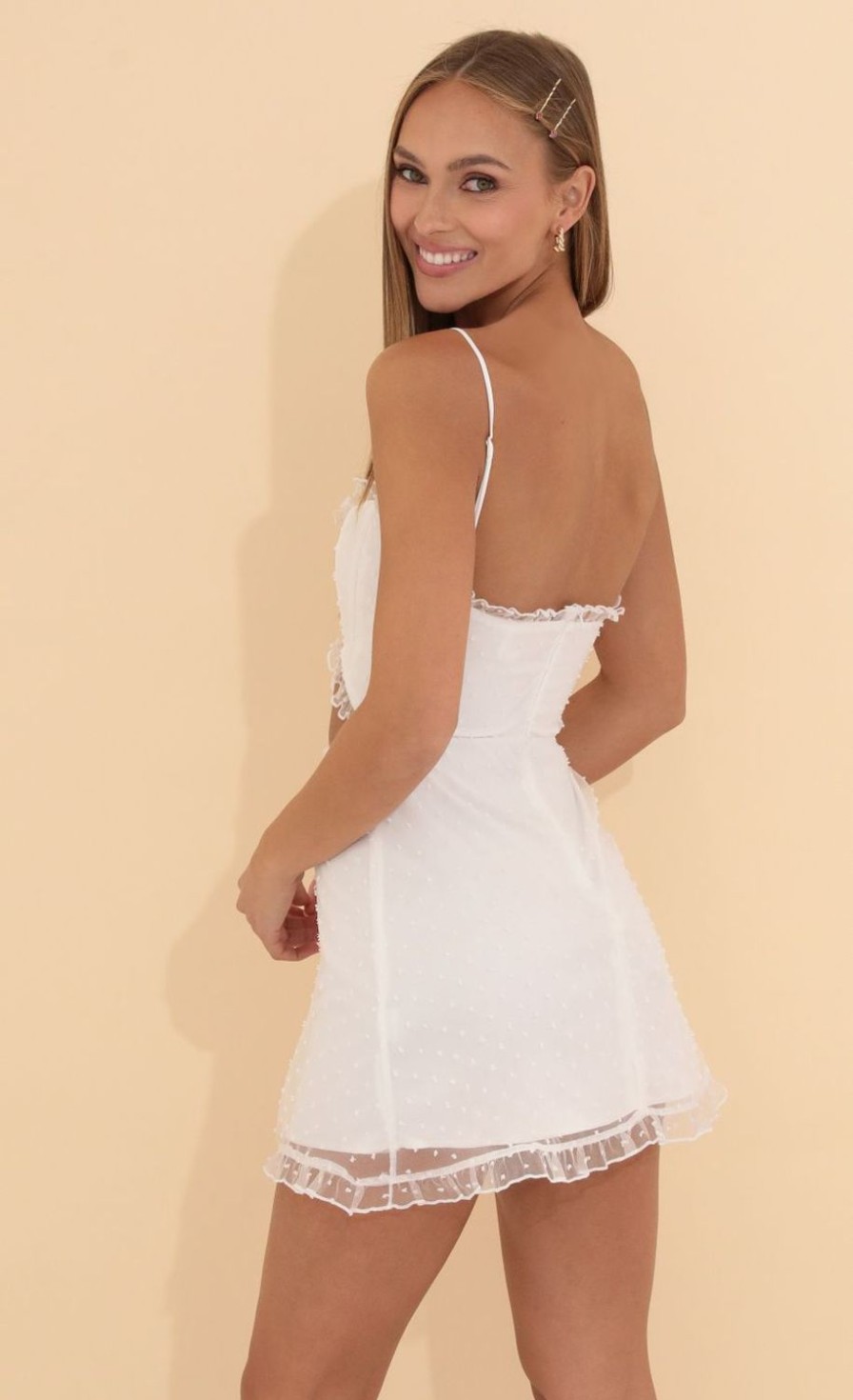 Clothing LUCY IN THE SKY | Tansy Dotted Organza Cutout Dress In White | Lucy In The Sky