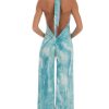 Clothing LUCY IN THE SKY | Cath Drape Open Back Jumpsuit In Blue Swirl | Lucy In The Sky