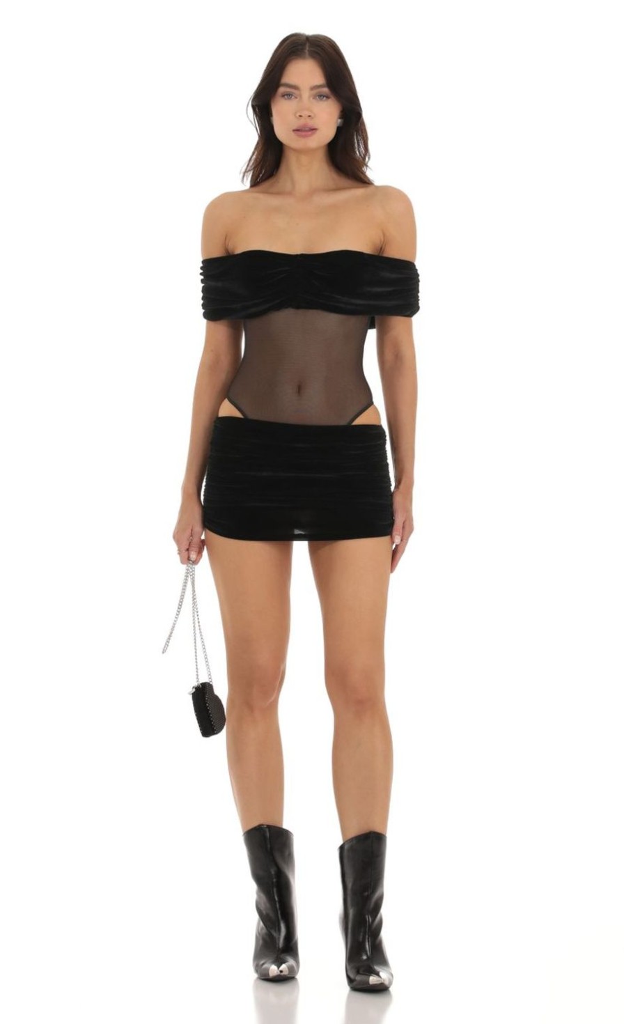 Clothing LUCY IN THE SKY | Ausha Velvet Off Shoulder Two Piece Set In Black | Lucy In The Sky