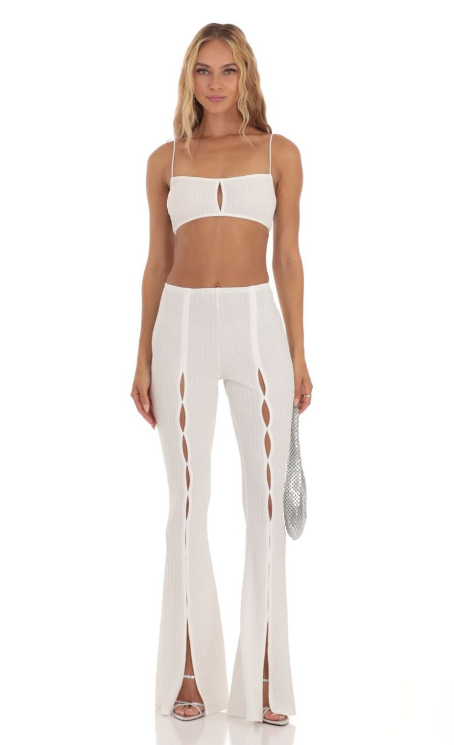 Clothing LUCY IN THE SKY | Amalthea Crinkle Two Piece Set In White | Lucy In The Sky