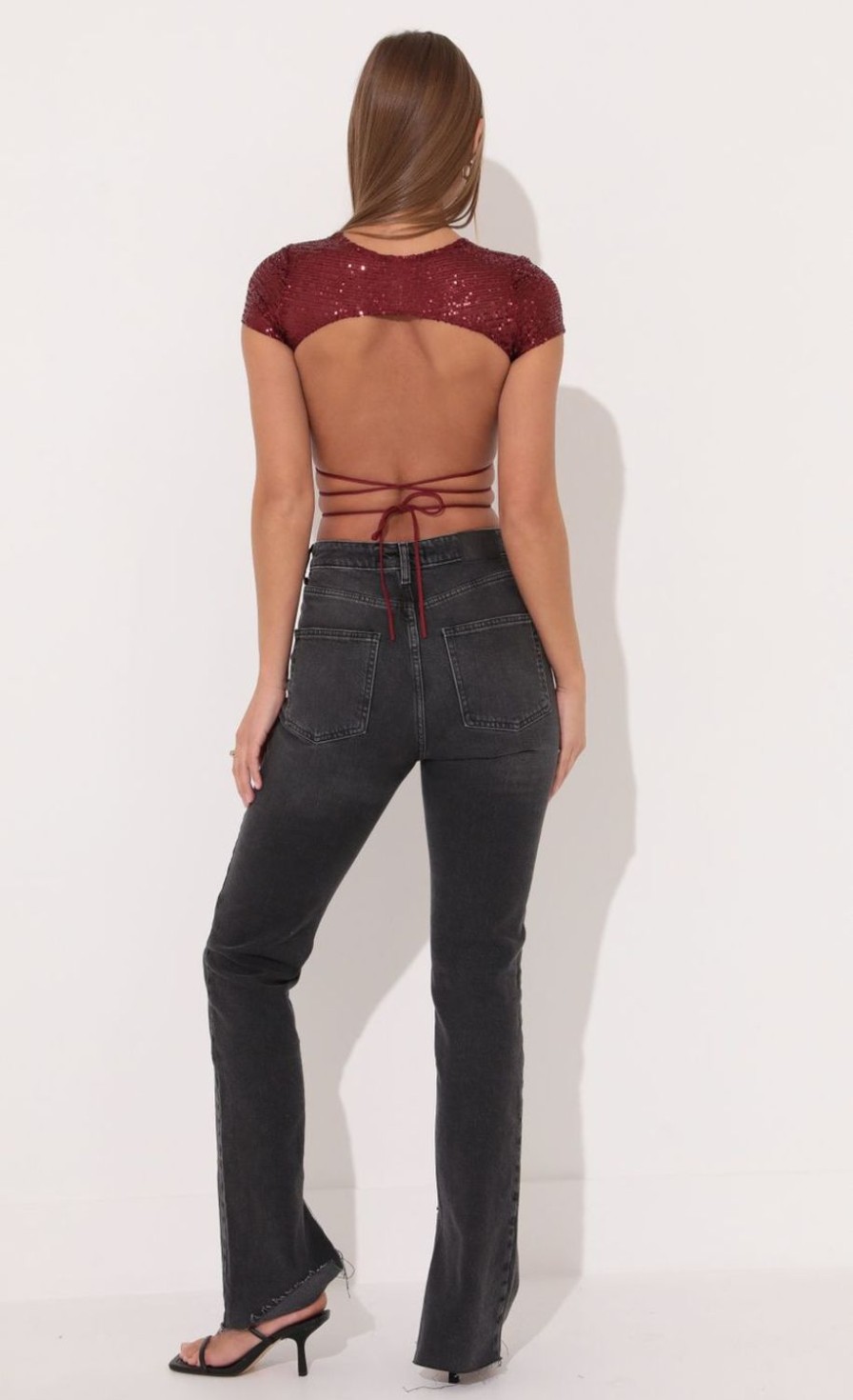 Clothing LUCY IN THE SKY | Veronica Open Back Top In Red Sequin | Lucy In The Sky