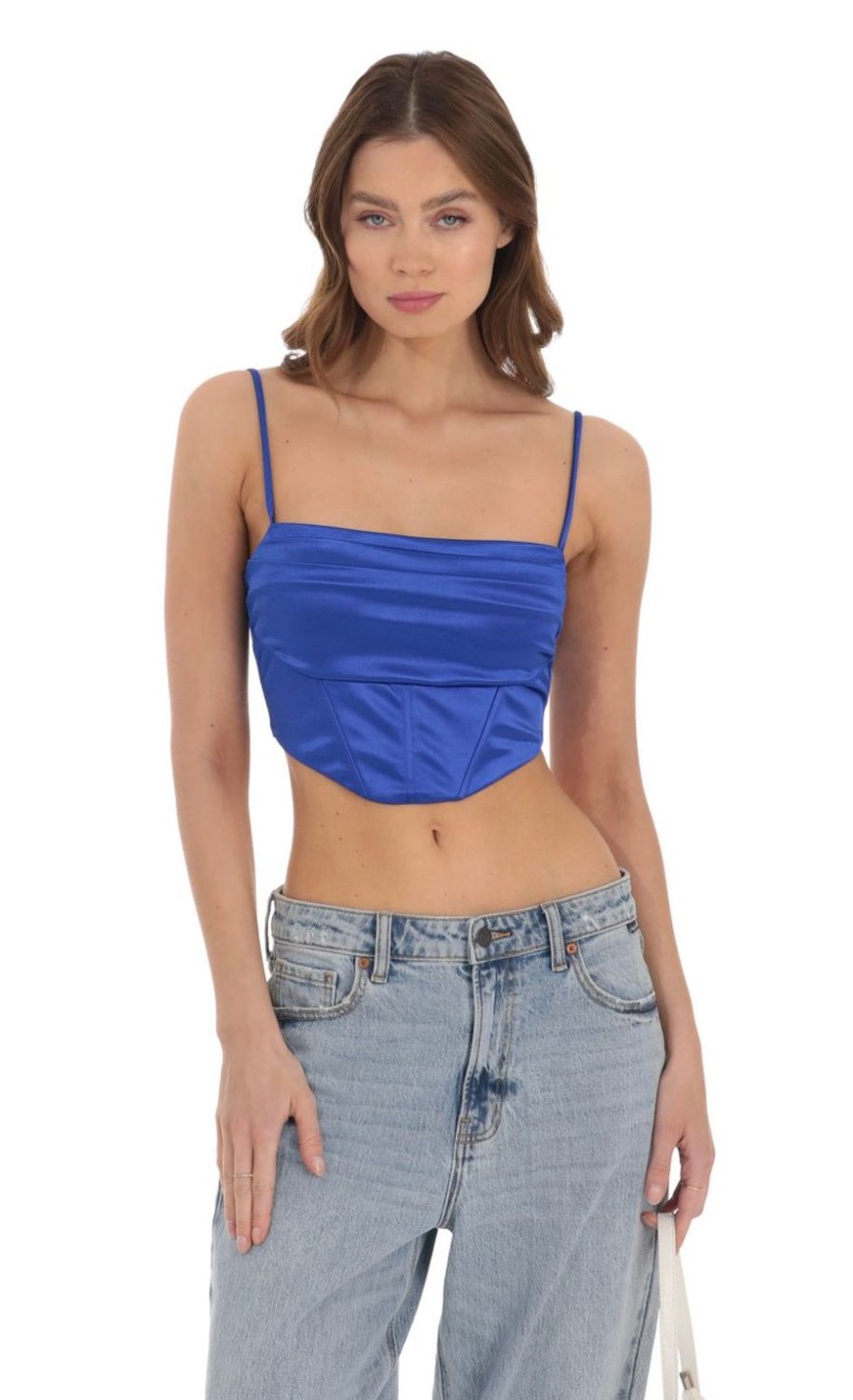 Clothing LUCY IN THE SKY | Satin Corset Crop Top In Royal Blue | Lucy In The Sky