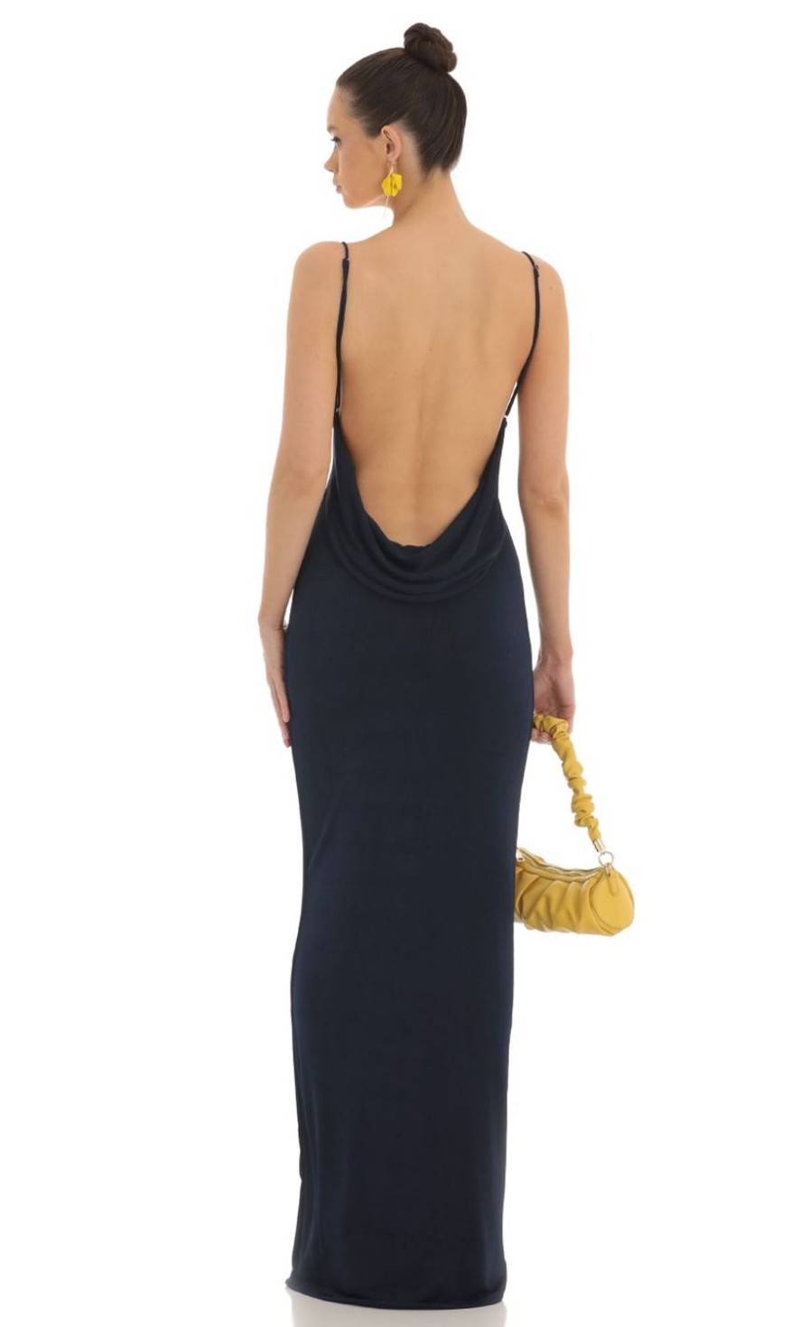 Clothing LUCY IN THE SKY | Massena Draped Back Maxi Dress In Navy | Lucy In The Sky