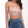 Clothing LUCY IN THE SKY | Valentina Gold Sequin Lace Top In Mauve | Lucy In The Sky