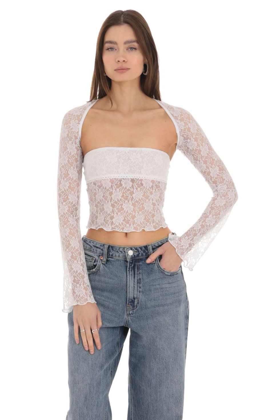 Clothing LUCY IN THE SKY | Two Piece Lace Top Set In White | Lucy In The Sky