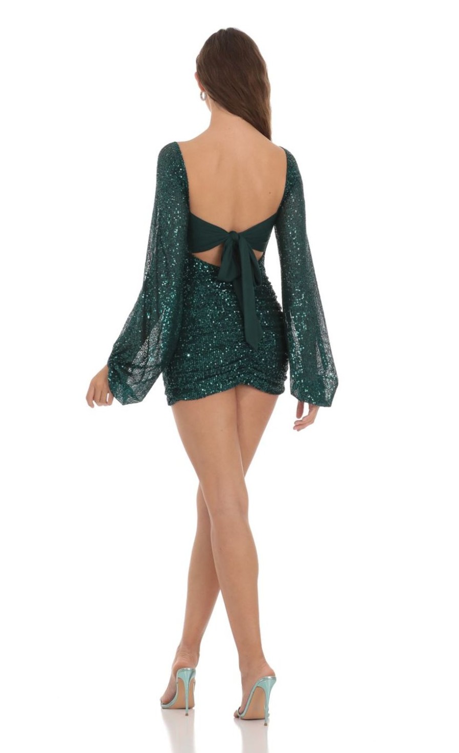 Clothing LUCY IN THE SKY | Sequin Cutout Ruched Dress In Green | Lucy In The Sky