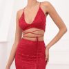 Clothing LUCY IN THE SKY | Anita Sequin Lace Set In Red | Lucy In The Sky