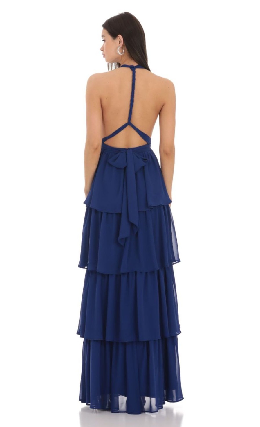 Clothing LUCY IN THE SKY | Chiffon Plunge Ruffle Dress In Blue | Lucy In The Sky