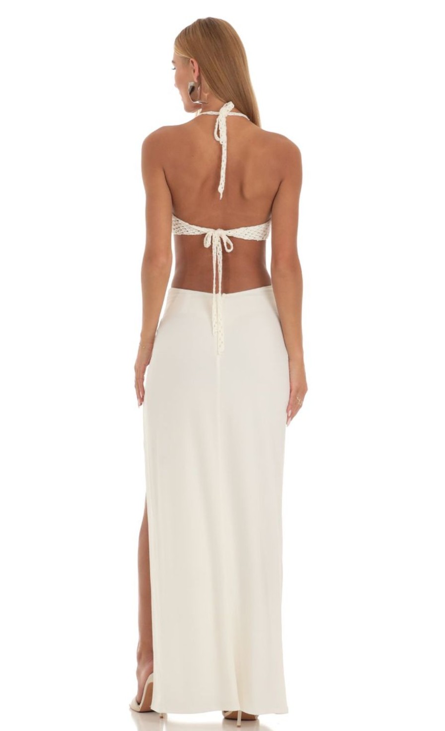 Clothing LUCY IN THE SKY | Blaise Crochet Maxi Cutout Dress In Cream | Lucy In The Sky