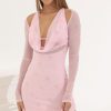 Clothing LUCY IN THE SKY | Tavia Mesh Cowl Neck Dress In Pink Glitter | Lucy In The Sky