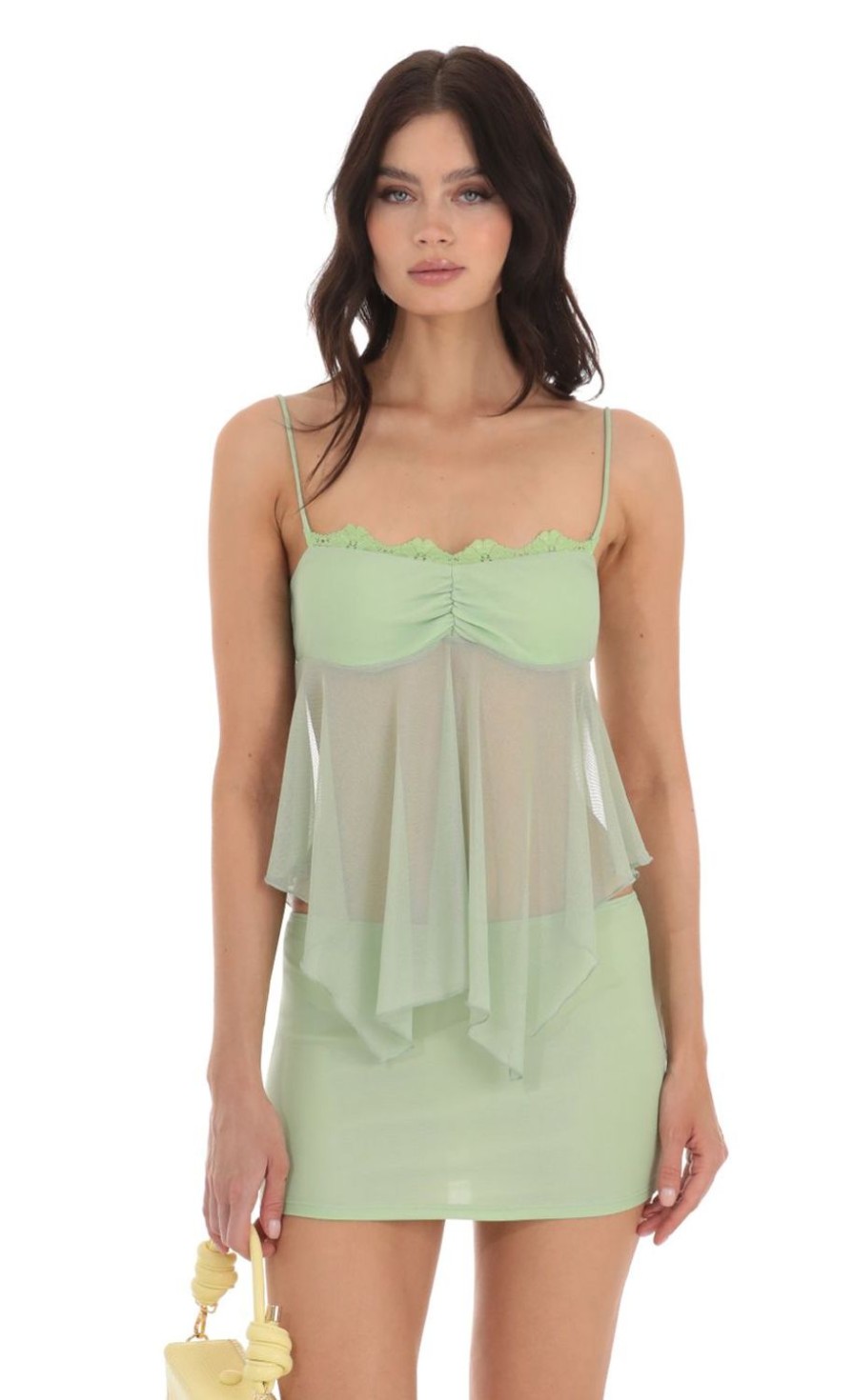 Clothing LUCY IN THE SKY | Abrielle Mesh Two Piece Set In Green | Lucy In The Sky