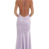 Clothing LUCY IN THE SKY | Cari Satin Open Back Maxi Dress In Purple | Lucy In The Sky