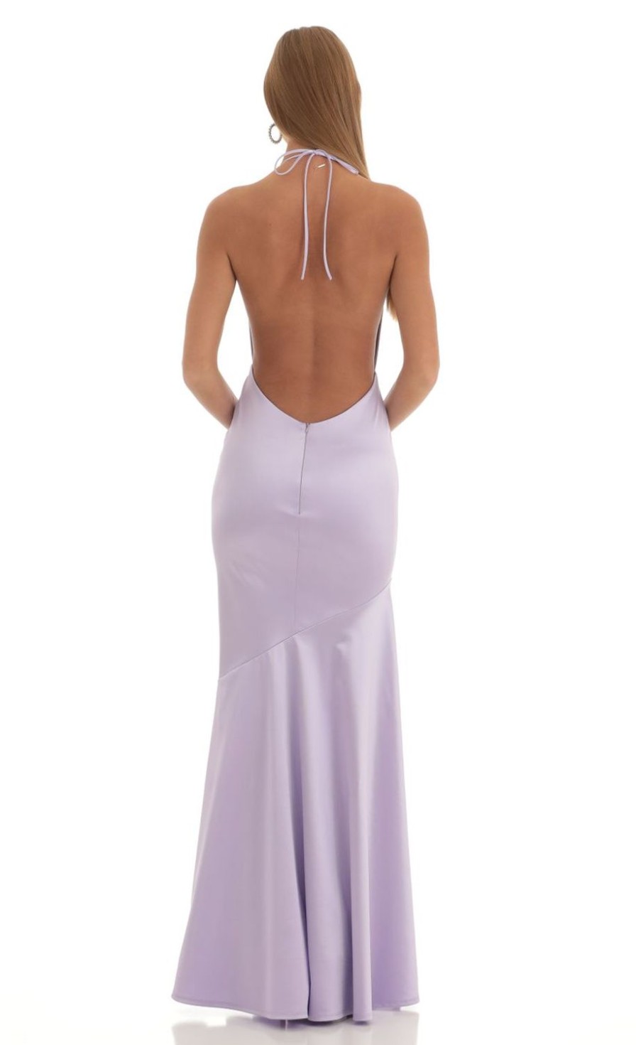 Clothing LUCY IN THE SKY | Cari Satin Open Back Maxi Dress In Purple | Lucy In The Sky