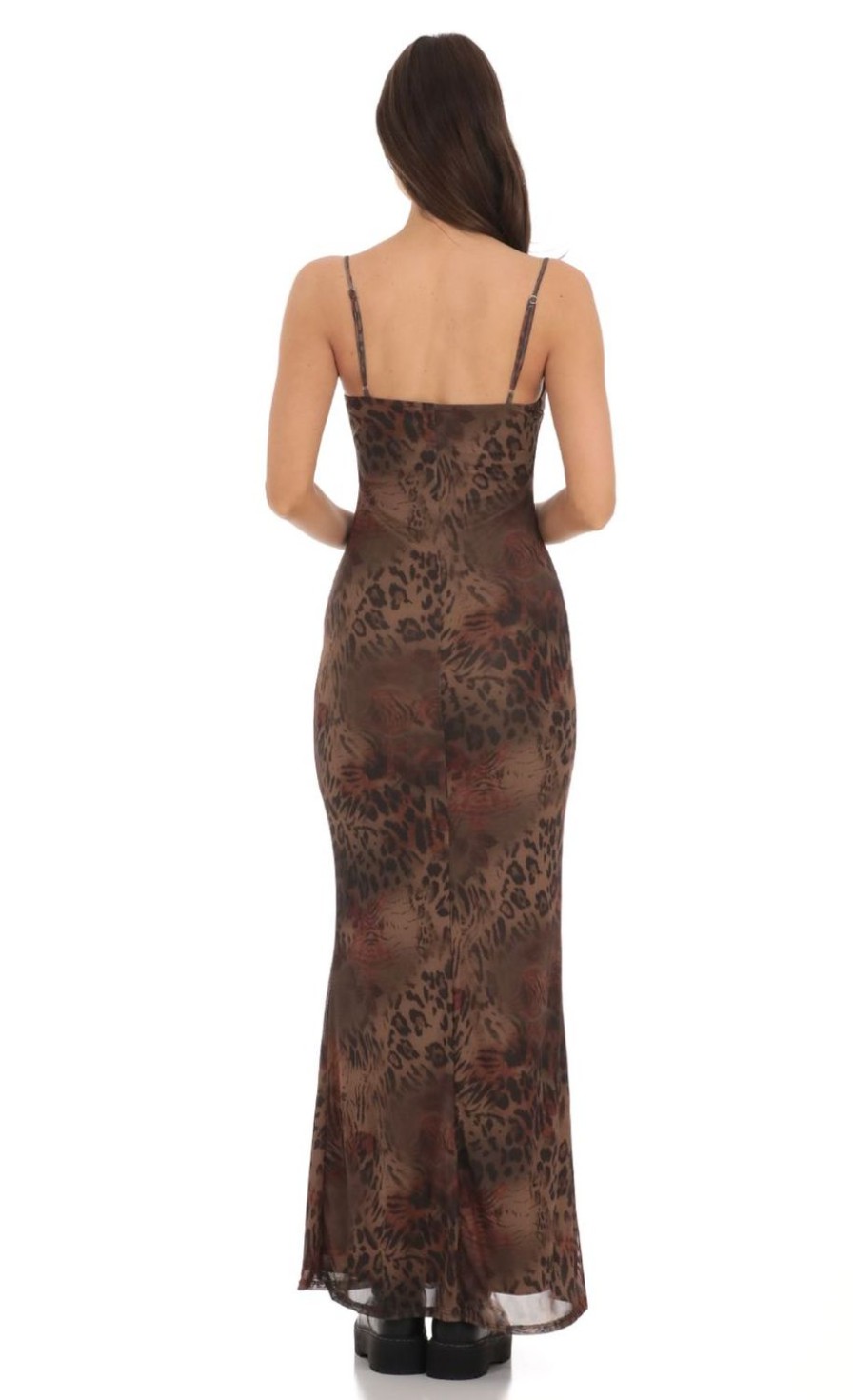 Clothing LUCY IN THE SKY | Mesh Cheetah Print Dress In Brown | Lucy In The Sky