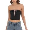 Clothing LUCY IN THE SKY | Velvet Ribbon Strapless Corset Top In Black | Lucy In The Sky