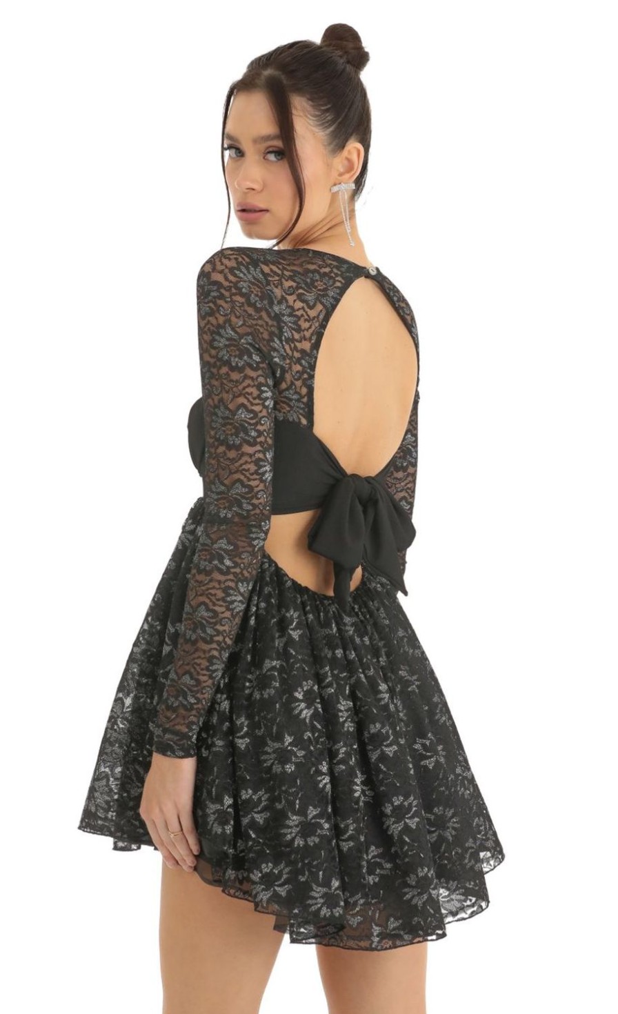 Clothing LUCY IN THE SKY | Annabella Lace Long Sleeve Baby Doll Dress In Black | Lucy In The Sky