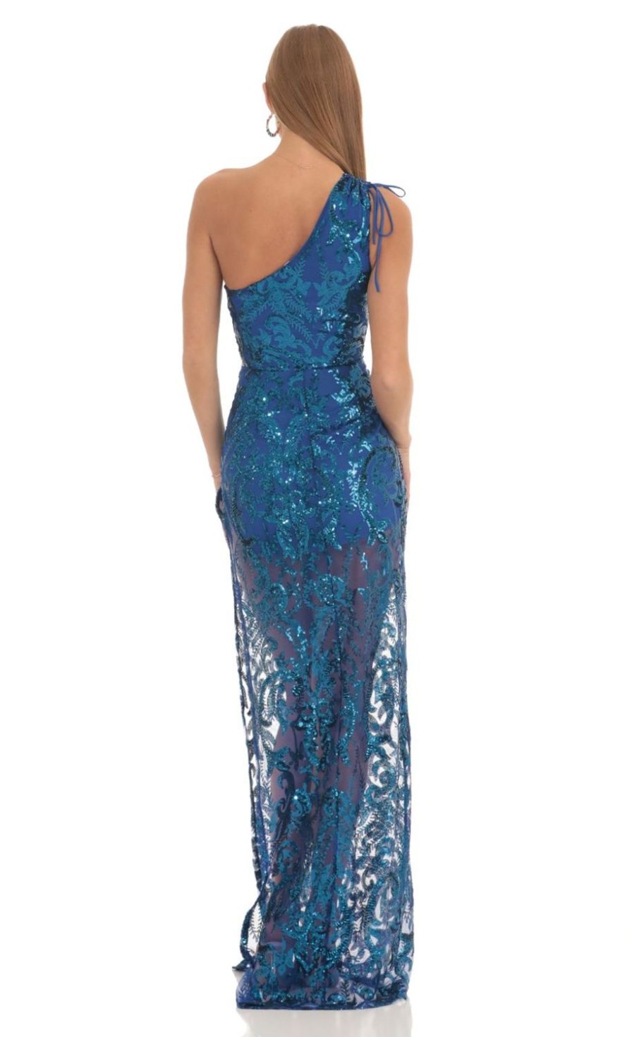 Clothing LUCY IN THE SKY | Chance Sequin One Shoulder Maxi Dress In Blue | Lucy In The Sky