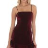 Clothing LUCY IN THE SKY | Lace Hook Velvet Ruffle Dress In Burgundy | Lucy In The Sky