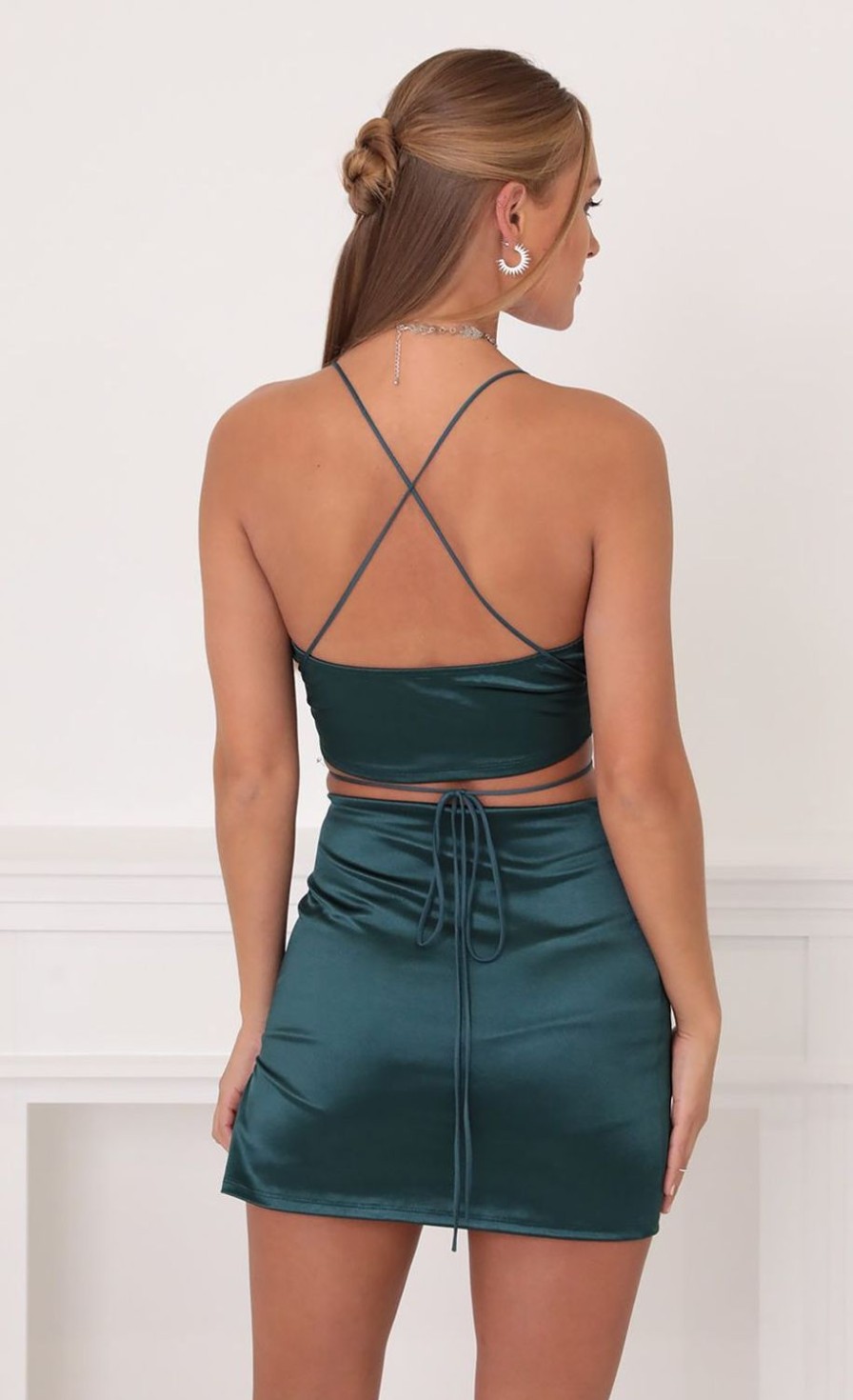 Clothing LUCY IN THE SKY | Princess Satin Luxe Set In Emerald Green | Lucy In The Sky