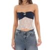 Clothing LUCY IN THE SKY | Strapless Lace Top In Navy | Lucy In The Sky