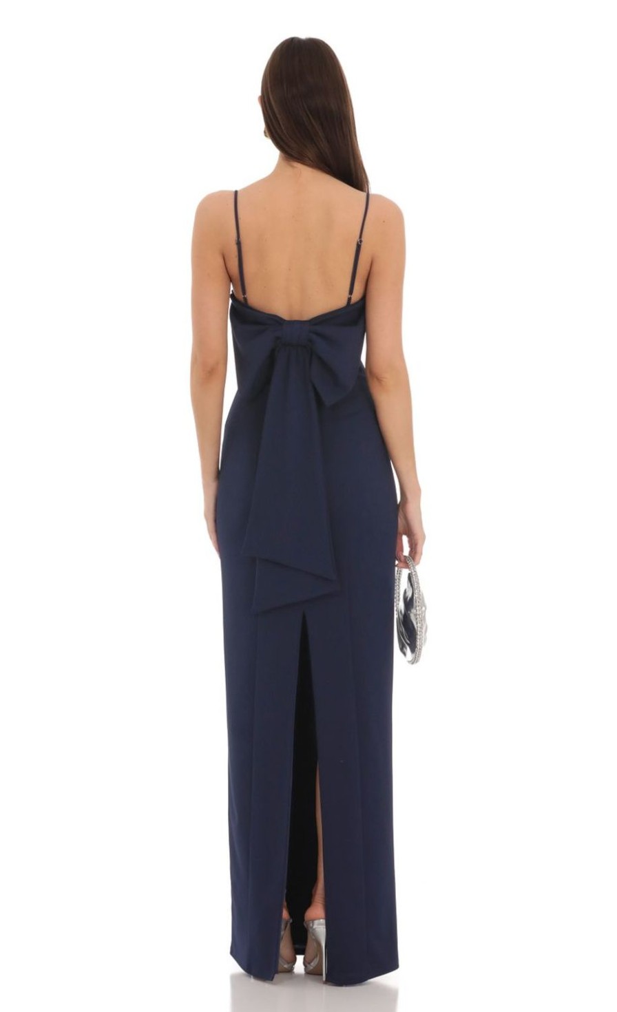 Clothing LUCY IN THE SKY | Back Bow Maxi Dress In Navy | Lucy In The Sky