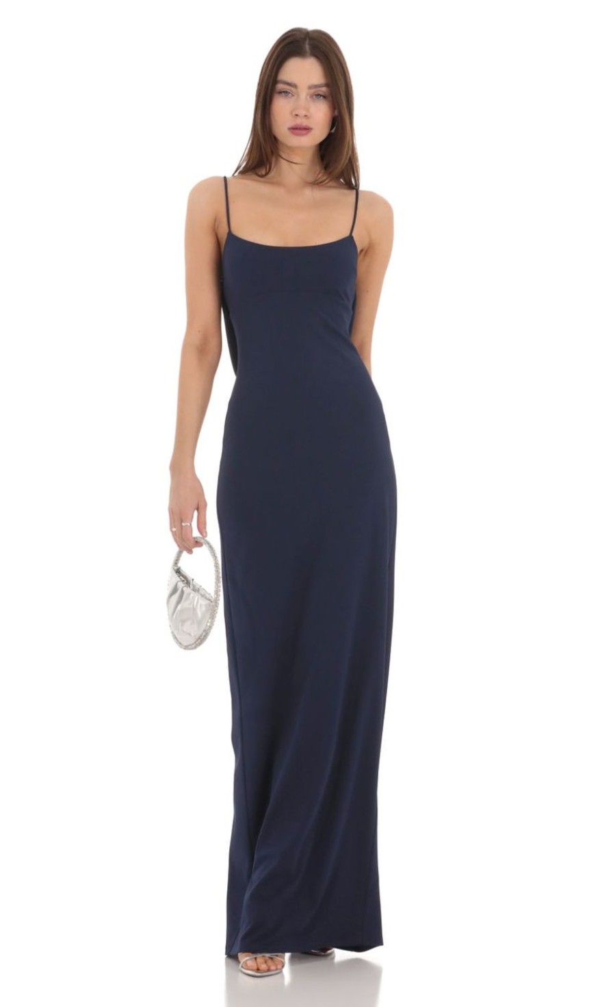 Clothing LUCY IN THE SKY | Back Bow Maxi Dress In Navy | Lucy In The Sky