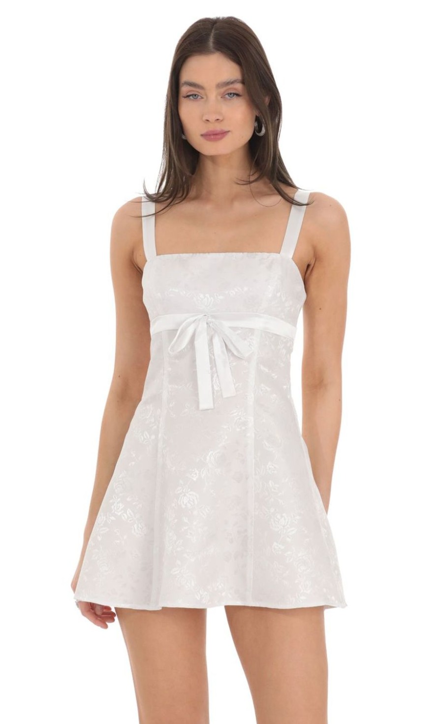 Clothing LUCY IN THE SKY | Jacquard Satin Ribbon Dress In White | Lucy In The Sky