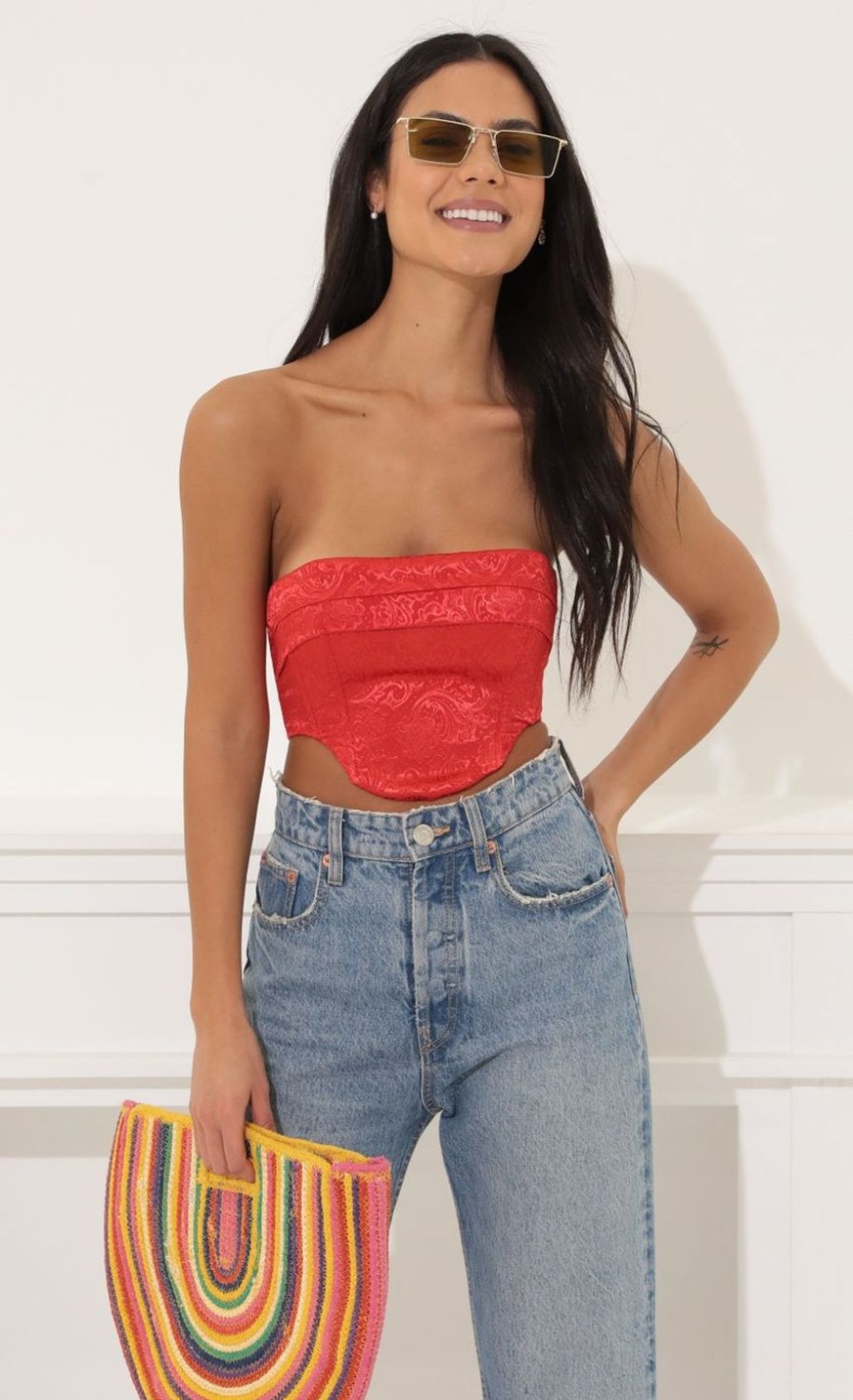 Clothing LUCY IN THE SKY | Coraline Corset Crop Top In Red | Lucy In The Sky