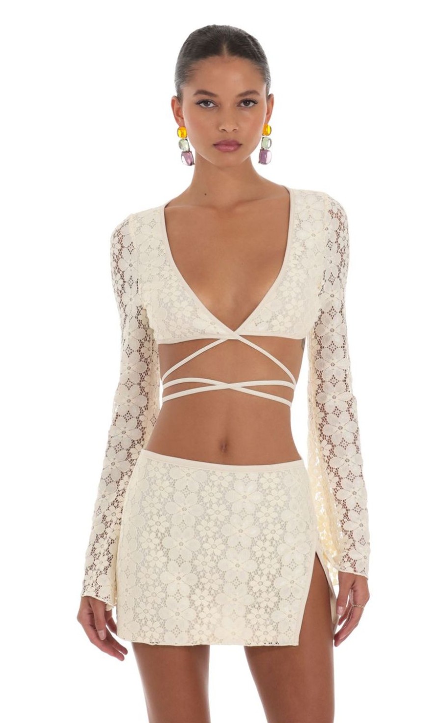 Clothing LUCY IN THE SKY | Vest Lace Two Piece Set In Cream | Lucy In The Sky