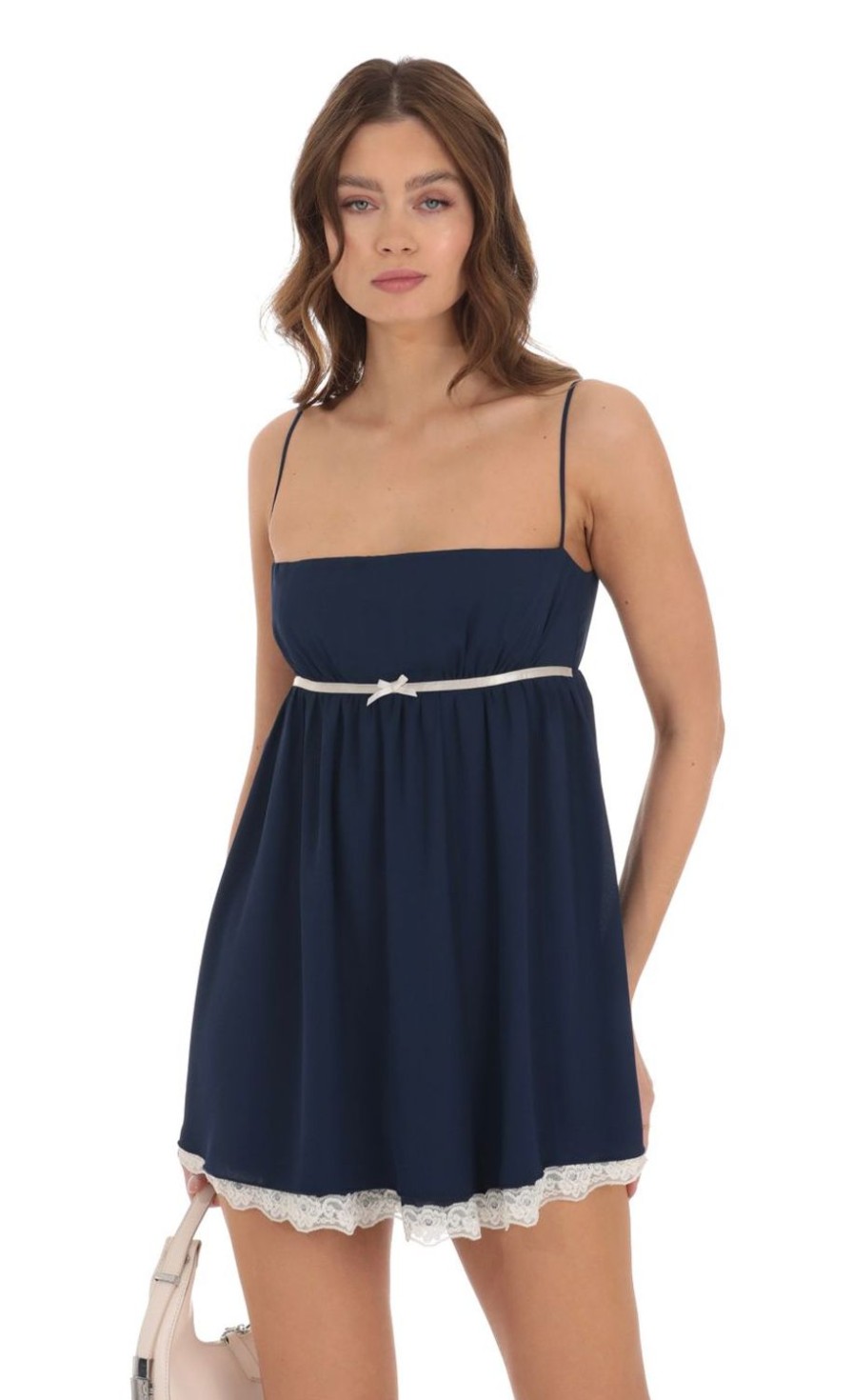 Clothing LUCY IN THE SKY | Lace Hem Babydoll Dress In Navy | Lucy In The Sky