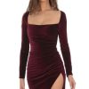 Clothing LUCY IN THE SKY | Square Neck Velvet Dress In Burgundy | Lucy In The Sky