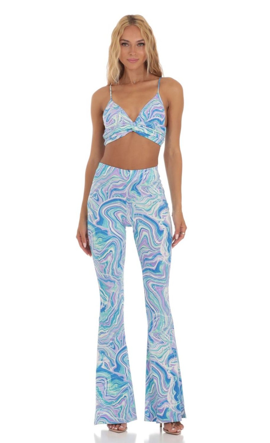 Clothing LUCY IN THE SKY | Reagan Swirl Two Piece Set In Blue | Lucy In The Sky