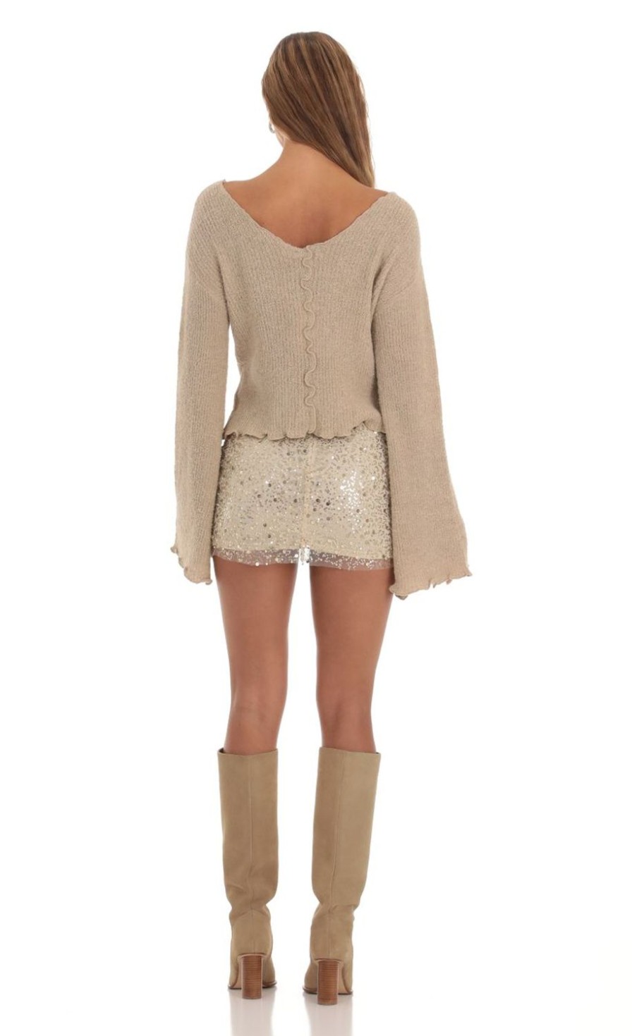 Clothing LUCY IN THE SKY | Ann Bell Sleeve Jumper In Taupe | Lucy In The Sky