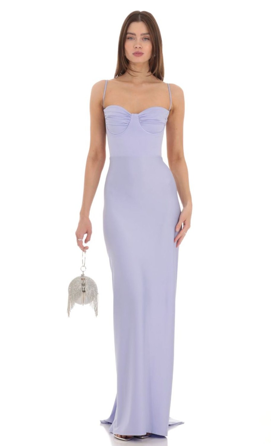 Clothing LUCY IN THE SKY | Diya Ruched Maxi Dress In Lavender | Lucy In The Sky