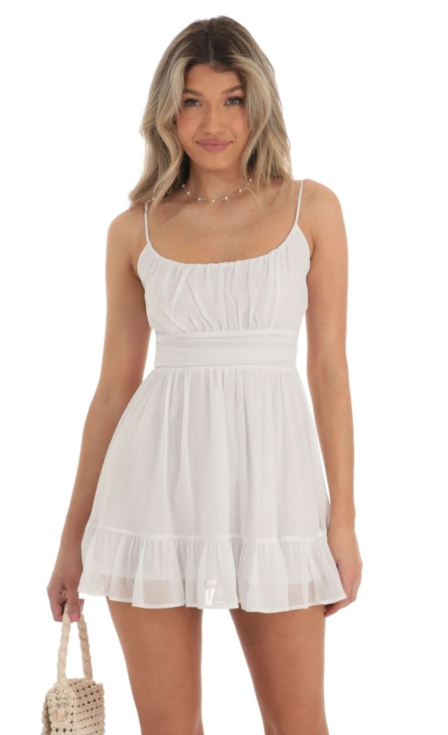 Clothing LUCY IN THE SKY | Molly Chiffon Ruffled Dress In White | Lucy In The Sky