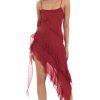 Clothing LUCY IN THE SKY | Shimmer High Low Ruffle Dress In Red | Lucy In The Sky