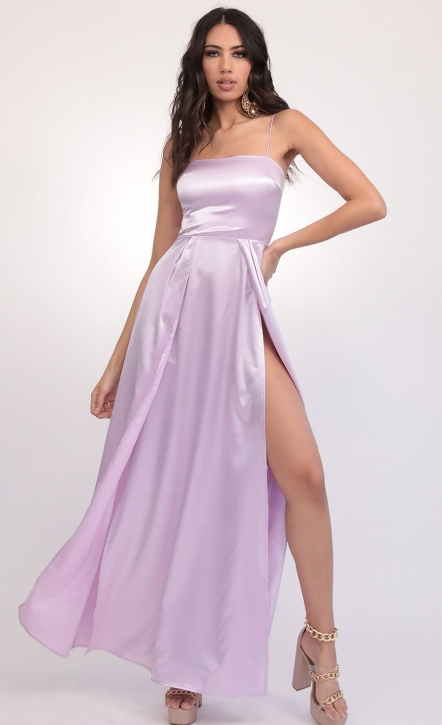 Clothing LUCY IN THE SKY | Gala Satin Maxi Dress In Lilac | Lucy In The Sky