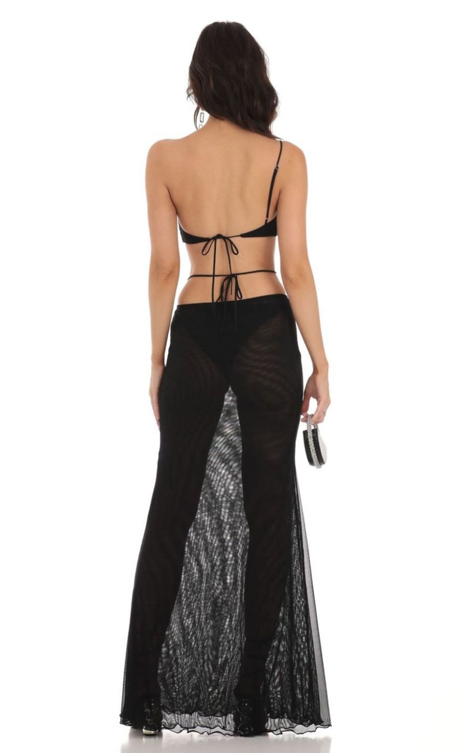 Clothing LUCY IN THE SKY | Shyla Mesh One Shoulder Two Piece Set In Black | Lucy In The Sky