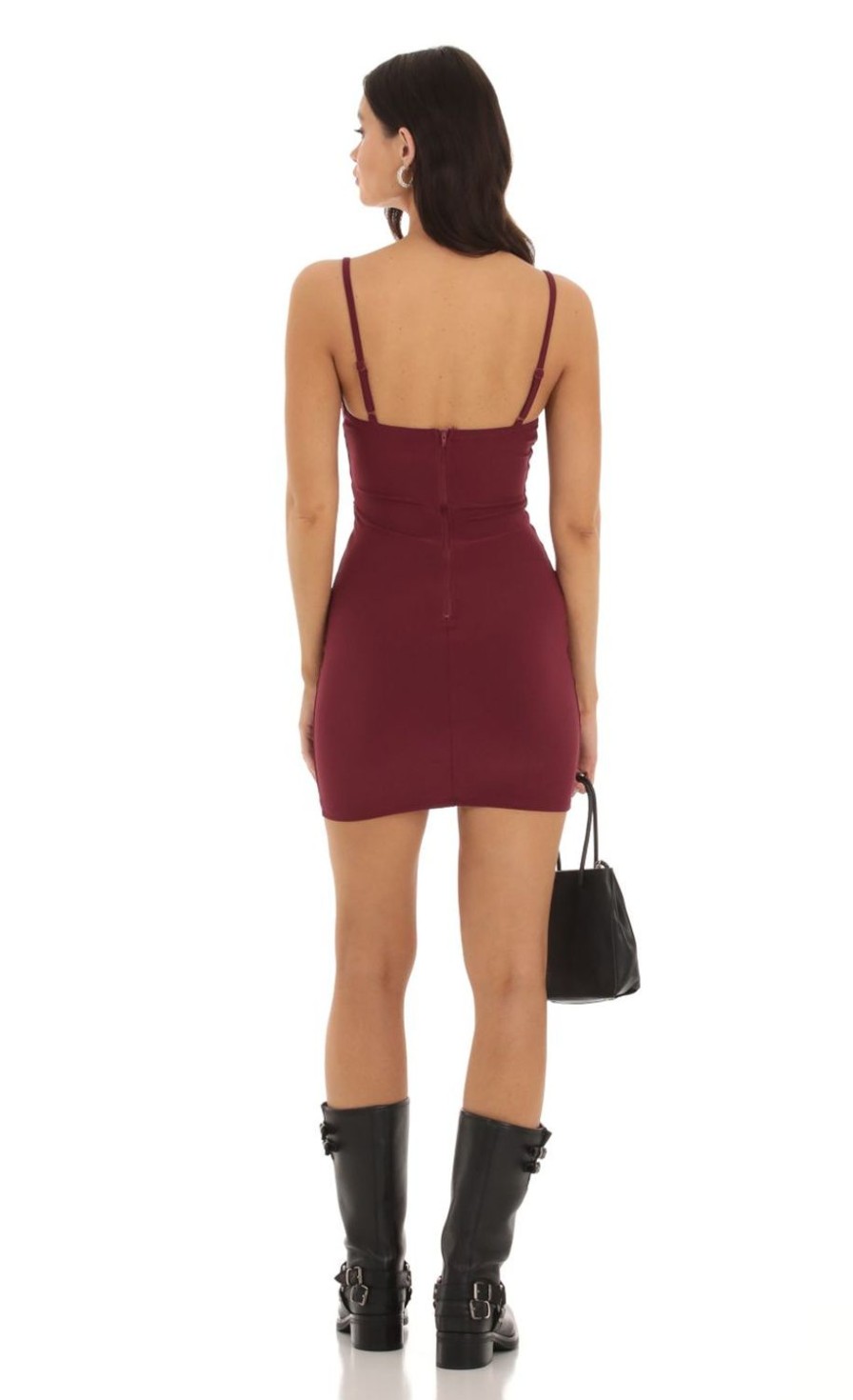 Clothing LUCY IN THE SKY | Verity Bodycon Dress In Burgundy | Lucy In The Sky