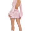 Clothing LUCY IN THE SKY | Satin Long Sleeve Open Back Dress In Pink | Lucy In The Sky