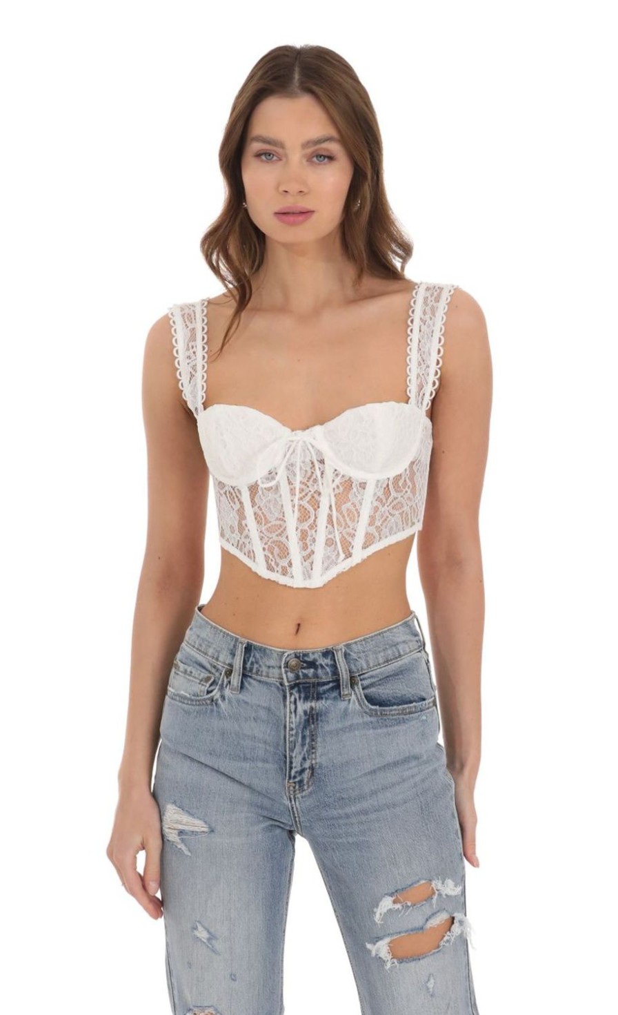 Clothing LUCY IN THE SKY | Lace Corset Bralette Top In White | Lucy In The Sky