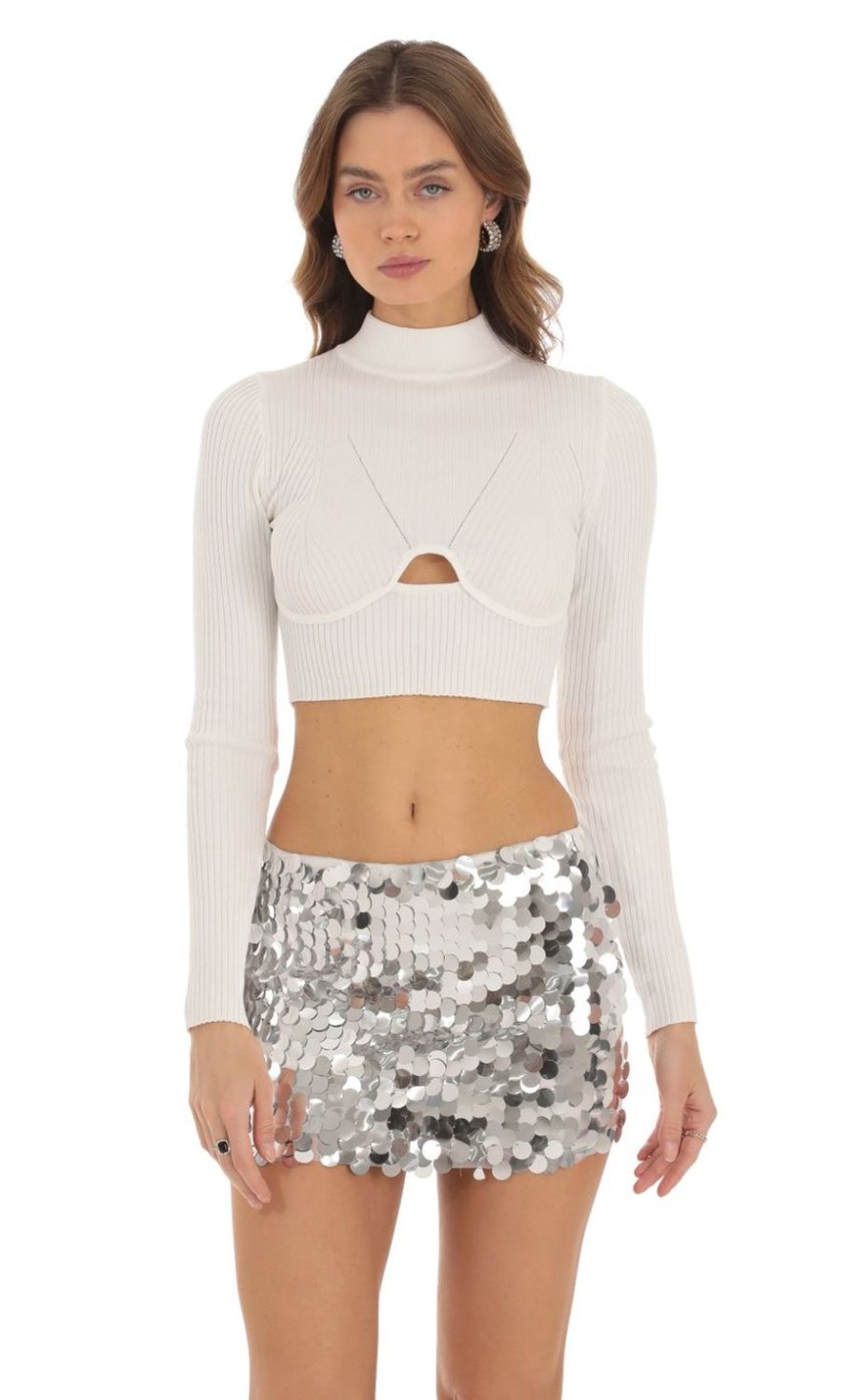 Clothing LUCY IN THE SKY | Doriana Knit Crop Top In White | Lucy In The Sky