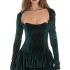 Clothing LUCY IN THE SKY | Velvet Corset Long Sleeve Dress In Green | Lucy In The Sky